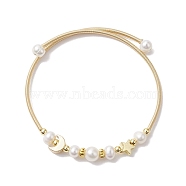 Natural Cultured Freshwater Pearl Bangle with Star Moon Brass Beads, Golden, Inner Diameter: 2-1/8 inch(5.35cm)(BJEW-JB10194)