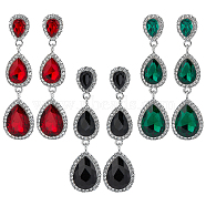 3 Pairs 3 Colors Glass Teardrop Dangle Stud Earrings with Rhinestone, Platinum Alloy Long Drop Earrings for Women, Mixed Color, 67x17mm, 1 pair/color(EJEW-AN0003-98)