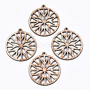Unfinished Hollow Wood Pendants, Laser Cut Wood Shapes, Undyed, Flat Round, Antique White, 46x42x2.5mm, Hole: 2mm(X-WOOD-N006-100)