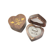 Heart Wood Couple Ring Storage Box, Gold Logo Wedding Ring Magnetic Gift Case with Velvet Inside and Drawstring Bags, Camel, 6x5.5x3.4cm(PW-WG97544-01)