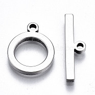 201 Stainless Steel Toggle Clasps, Nickel Free, Ring, Stainless Steel Color, Ring: 17x13.5x2mm, Hole: 1.8mm, Bar: 22x6x2mm, Hole: 1.8mm(STAS-Q241-008P-NF)