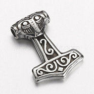 304 Stainless Steel Pendants, Thor's Hammer, Antique Silver, 29.5x21x7mm, Hole: 3.5mm(X-STAS-D166-86AS)