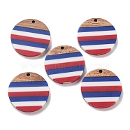 Independence Day Opaque Striped Resin & Walnut Wood Pendants, Geometric Charms, Flat Round, 28.3x3.5mm, Hole: 2mm(RESI-U010-02R)