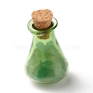 Glass Wishing Bottle Decorations, with Gemstone Chips Inside and Cork Stopper, Light Green, 26.5x17.5mm(AJEW-JD00006-02)