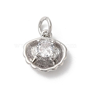 Rack Plating Brass Clear Cubic Zirconia Charms, with Jump Ring, Long-Lasting Plated, Cadmium Free & Lead Free, Sea Shell, Platinum, 14x10x4mm, Hole: 3mm(KK-Z056-29P)