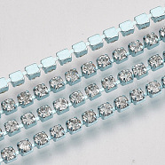 Electrophoresis Iron Rhinestone Strass Chains, Crystal Rhinestone Cup Chains, with Spool, Pale Turquoise, SS8.5 Rhinestone, 2.4~2.5mm, about 10yards/roll(CHC-Q009-SS8.5-A01)
