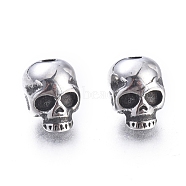 Halloween 304 Stainless Steel Beads, Skull Head, Antique Silver, 9x6x7mm, Hole: 1.5mm(STAS-M274-099AS)