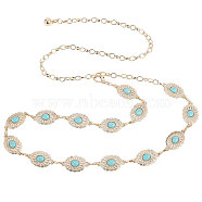 Synthetic Turquoise Oval Link Chain Waist Chains, Alloy Chain Belt for Skirt Dress Overcoat Accessories, Light Gold, 46-1/2 inch(118cm)(AJEW-WH0518-52LG)