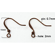 Brass French Earring Hooks, Flat Earring Hooks, with Beads and Horizontal Loop, Lead Free & Nickel Free, Red Copper, 15mm, Hole: 2mm(KK-Q369-RC)