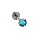 G23 Titanium Cubic Zirconia Flat Round 17 Gauge Threadless Labrets for Women Men, Stainless Steel Color, Deep Sky Blue, 8x3mm, Pin: 1.2mm(WG1F07B-16)