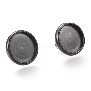 304 Stainless Steel Stud Earring Settings, with Ear Nuts, Flat Round, Electrophoresis Black, Tray: 12mm, 14mm, Pin: 0.8mm(STAS-I162-02E-B)