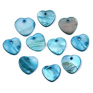 Natural Freshwater Shell Charms, Dyed, Heart, Sky Blue, 12.5x13x2mm, Hole: 1.5mm(SHEL-R113-17D)