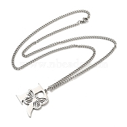 201 Stainless Steel Necklaces, Letter R, 23.74 inch(60.3cm) p: 29x29.5x1.3mm(NJEW-Q336-01R-P)