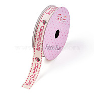 Single Face Printed Merry Christmas Cotton Ribbons, Christmas Party Decoration, Camellia, Word, 5/8 inch(16.5mm), about 2.00 Yards(1.82m)/Roll(SRIB-T009-01D)
