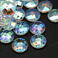 Taiwan Acrylic Rhinestone Buttons, Faceted, 2-Hole, Disc, Clear, 10x4mm, Hole: 1mm(X-BUTT-F022-10mm-15)