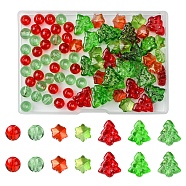 80Pcs 7 Styles Transparent Glass Beads Strands, Round/Christmas Trees/Christmas Snowflake, Mixed Color, 11.5~16x10.5~15x5.5~7.5mm, Hole: 0.8~1.5mm(EGLA-FS0001-45)