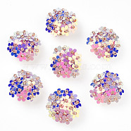 PVC Paillette Cabochons, Cluster Beads, with Glass Seed Beads and Golden Plated Brass Perforated Disc Settings, Flower, Lavender, 20~23x10~11mm(FIND-S321-01I)