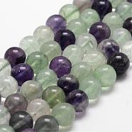 Natural Fluorite Bead Strands, Round, Grade AB, 6mm, Hole: 1mm, about 61pcs/strand, 14.9 inches~15.1  inches(G-D840-56-6mm-AB)