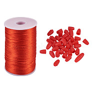 Polyester Cord, Rattail Satin Cord, with Spool, for Beading Jewelry Making, with Plastic Breakaway Clasps, Red, 2.5mm, about 100m/roll, 1roll(OCOR-PJ0001-001D)