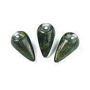 Opaque Acrylic Pendants, Two Tone Color, with Glitter Powder, Teardrop, Dark Green, 25x14mm, Hole: 1.8mm, about 239pcs/500g(MACR-N009-015B)