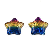Rainbow Resin Cabochons, with Glitter Powder, Star, Colorful, 16x16x5mm(X-CRES-Q197-46)