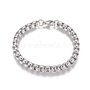 304 Stainless Steel Box Chain Bracelets, with Lobster Claw Clasps, Stainless Steel Color, 8-1/2 inch~8-5/8 inch(21.7~22cm)(BJEW-I274-10S)