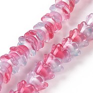 Transparent Glass Beads Strands, Two Tone, Flower, Pale Violet Red, 11~12x7.5~8mm, Hole: 1.4mm, about 50pcs/strand, 11.42''(29cm)(LAMP-H061-01B-03)