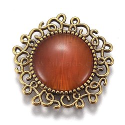 Hollow Retro Plastic Imitation Cat Eye Cabochons, with Antique Gold Plated Alloy Findings, Flower, Orange, 23.5x24x4mm(KK-Z004-01G-AG)