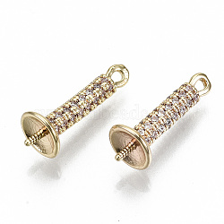 Brass Micro Pave Clear Cubic Zirconia Peg Bails Pendants, for Half Drilled Beads, Nickel Free, Column, Real 18K Gold Plated, 16x2.5mm, Hole: 1mm, pin: 0.8mm(KK-N231-164-NF)