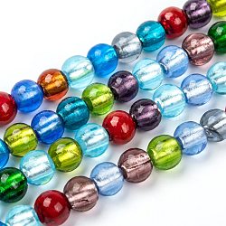 Handmade Silver Foil Glass Beads Strands, Round, Mixed Color, about 10mm in diameter, hole: 1.2mm, about 40pcs/strand, 14 inch(SL02)