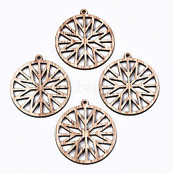 Unfinished Hollow Wood Pendants, Laser Cut Wood Shapes, Undyed, Flat Round, Antique White, 46x42x2.5mm, Hole: 2mm(X-WOOD-N006-100)