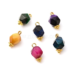 Faceted Round Natural Tiger Eye Links Connectors, with Golden Alloy Daisy Spacer Beads and Brass Ball Head Pin, Mixed Color, 13x8mm, Hole: 1.8mm(PALLOY-JF00868)