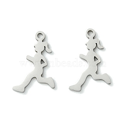 201 Stainless Steel Pendants, Laser Cut, Running Girl Charm, Stainless Steel Color, 17.5x11x1mm, Hole: 1.4mm(STAS-U003-25B-P)