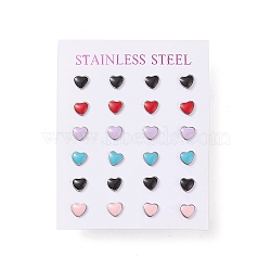 Enamel Heart Stud Earrings, 304 Stainless Steel Earrings with 316 Surgical Stainless Steel Pins for Women, Stainless Steel Color, 5.5x6x2mm, Pin: 0.8mm(EJEW-B009-12P)