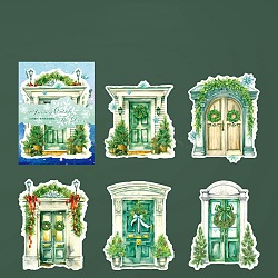 5Pcs Winter Door Paper Decorative Sticker Labels, Self-adhesion, for DIY Scrapbooking, Lime Green, 140x100mm(PW-WG59393-03)