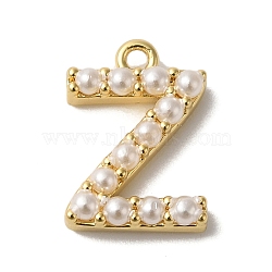 Plastic Imitation Pearl Pendants, with Brass Findings, Golden, Letter Z, 7~14x13.5~15x3mm, Hole: 1.3~1.4mm(KK-P230-17G-Z)