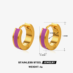 304 Stainless Steel Enamel Hoop Earrings, Golden, Medium Orchid, 13mm(FS-WG74D91-05)