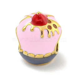 304 Stainless Steel Enamel European Beads, Large Hole Beads, Cake, Golden, Pearl Pink, 12.5x10x9.5mm, Hole: 4.7mm(STAS-U005-12G)