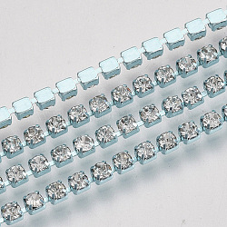 Electrophoresis Iron Rhinestone Strass Chains, Crystal Rhinestone Cup Chains, with Spool, Pale Turquoise, SS8.5 Rhinestone, 2.4~2.5mm, about 10yards/roll(CHC-Q009-SS8.5-A01)