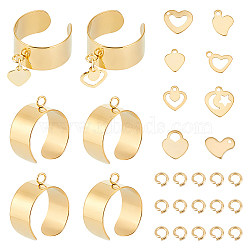 DIY Charms Cuff Ring Making Kit, Including Stainless Steel Loop Ring Base & Charms, Heart & Moon, Golden & Stainless Steel Color, 42Pcs/box(STAS-UN0051-38)