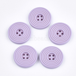 Painted Wooden Buttons, 4-Hole, Flat Round, Lilac, 24.5x4mm, Hole: 2mm(X-WOOD-Q040-002D)