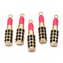 Rack Plating Alloy Enamel Rhinestone Pendants, Cadmium Free & Nickel Free & Lead Free, Lipstick, Deep Pink, 27.7x7x5mm, Hole: 1.6mm(ENAM-T011-117A)