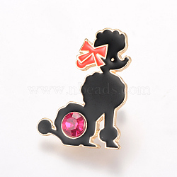 Alloy Enamel Puppy Brooches, Enamel Pin, with Brass Finding, Poodle Dog, Light Gold, Black, 30x22mm, Pin: 1.2mm(JEWB-Q026-102KC)