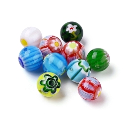 Handmade Millefiori Glass Round Beads, Mixed Color, 10mm, Hole: 1mm(X-LAMP-J038-10mm-M)