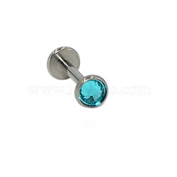 G23 Titanium Cubic Zirconia Flat Round 17 Gauge Threadless Labrets for Women Men, Stainless Steel Color, Deep Sky Blue, 8x3mm, Pin: 1.2mm(WG1F07B-16)