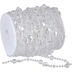 Acrylic Crystal Garlands Strands, Prism Chandelier Bead Chains, with Spool, for DIY Door Curtain Decoration, Round & Octagon, Clear, 4~14x4~9.5mm, 20m/roll(DIY-WH0304-485)