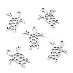 201 Stainless Steel Charms, Laser Cut, Manual Polishing, Turtle, Stainless Steel Color, 15x13x1mm, Hole: 1.5mm(STAS-D176-04P)