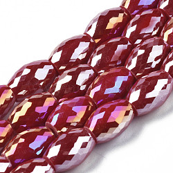 Electroplate Glass Beads Strands, AB Color Plated, Faceted, Oval, Dark Red, 11x8mm, Hole: 1.2mm, about 60pcs/strand, 26.38 inch(67cm)(EGLA-S194-15A-A14)