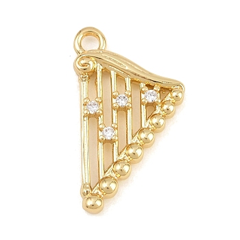 Brass Micro Pave Clear Cubic Zirconia Pendants, Harp Charms, Real 18K Gold Plated, 20x11x2.5mm, Hole: 1.8mm