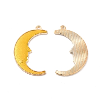 Alloy Enamel Pendants, Crescent Moon with Face Charm, Golden, Gold, 32x19.5x1.5mm, Hole: 1.4mm